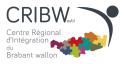 logo du CRIBW reprennant la province du Brabant Wallon sous forme d'un puzzle de différentes couleurs, l'anagramme CRIBW et son explication Centre Régional d'Intégration du Brabant Wallon asbl, et une flèche/silouhette donant du mouvement 